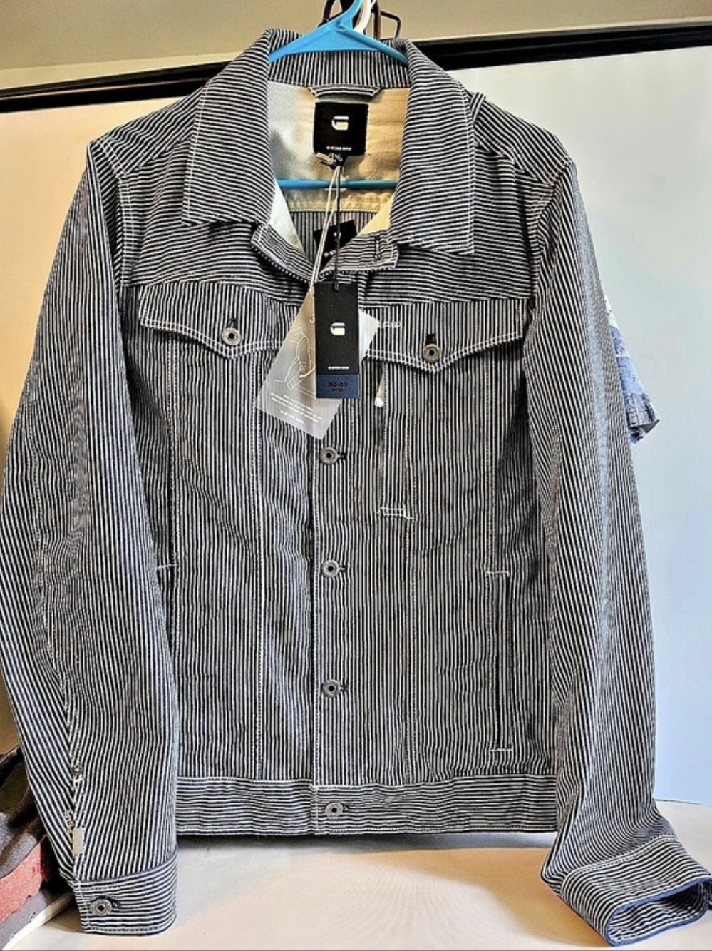 G-Star Striped Jean Jacket in Blue & White NWT